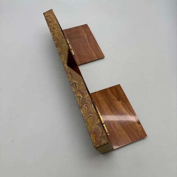 Vintage Il Papiro Firenze Marbled Peacock Paper Woodblock Desk Organizer